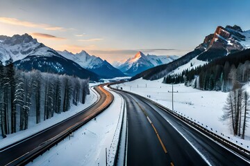cold road in the Austrian mountains