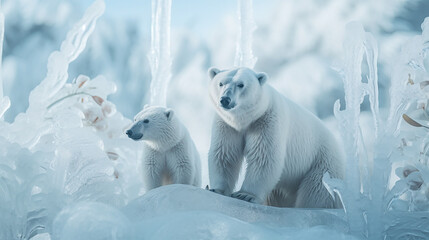 Polar bear in winter biome created with Generative Ai