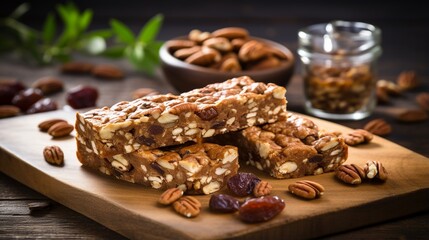 a walnut and date energy bar, showcasing its wholesome ingredients and delectable, chewy texture - obrazy, fototapety, plakaty