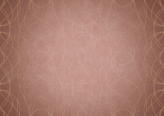 Hand-drawn unique abstract ornament. Light semi transparent pale pink on a pale pink background, with vignette of same pattern in golden glitter on a darker background color. A4. (pattern: p10-1b)