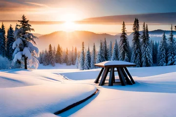 Deurstickers sunset in the snow © Anmol