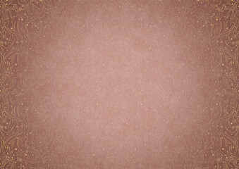 Hand-drawn unique abstract ornament. Light semi transparent pale pink on a pale pink background, with vignette of same pattern in golden glitter on a darker background color.  A4. (pattern: p11-2b)