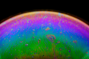 Closeup view soap bubble similar colorful, fantastic planet.