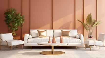 White sofa and terra cotta cushion, interior design