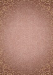 Hand-drawn unique abstract ornament. Light semi transparent pale pink on a pale pink background, with vignette of same pattern in golden glitter on a darker background color. A4. (pattern: p03d)