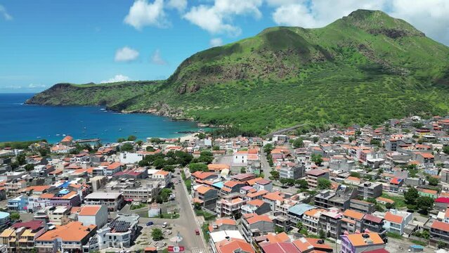 Tarrafal Town - Cape Verde Aerial View. Santiago Island Landscape of Tarrafal - popular tourist destination. The Republic of Cape Verde is an island country in the Atlantic Ocean. Africa.
