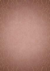 Hand-drawn unique abstract ornament. Light semi transparent pale pink on a pale pink background, with vignette of same pattern in golden glitter on a darker background color. A4. (pattern: p08-1e)