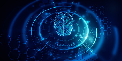 2d illustration Concept of thinking, background with brain, Abstract Artificial intelligence. Technology web background