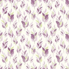 Illustration. Seamless pattern purple, beige leaves, floral pattern on a light beige background, pastel colors. Printing on textiles, fabrics, wallpapers, packaging, product design.