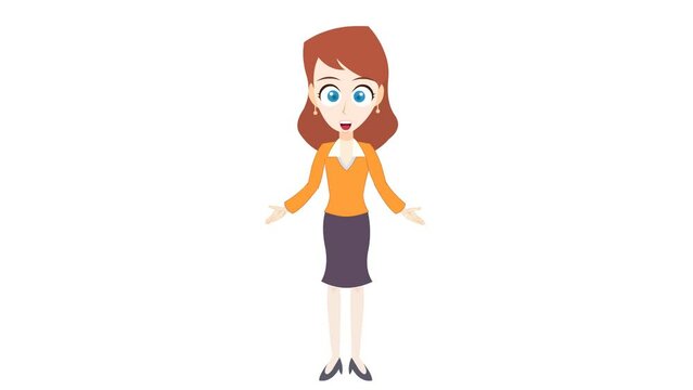 beautiful cartoon girl talking and explaining background and 2d animation, Cartoon character, cute lady, teacher talking, expressions, Education, women giving message