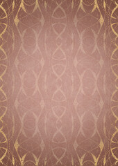 Hand-drawn unique abstract ornament. Light semi transparent pale pink on a pale pink background, with vignette of same pattern in golden glitter on a darker background color. A4. (pattern: p10-4e)