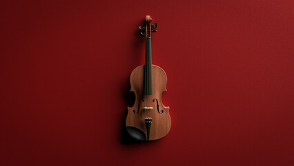 Schöne Violine auf rotem Hintergrund 