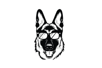 Chic Canine Style: German Shepherd Wearing Sunglasses Vector Art