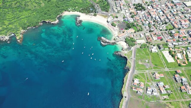Tarrafal Beach - Cape Verde Aerial View. Santiago Island Landscape of Tarrafal - popular tourist destination. The Republic of Cape Verde is an island country in the Atlantic Ocean. Africa.