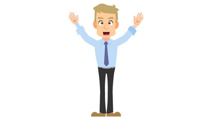 Cartoon man waving with both hands, hello, hi, gesture background and 2d animation, Cartoon character, boy waving, happy