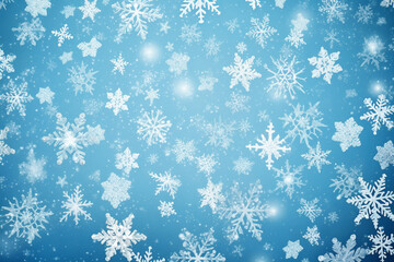 Frosty Blue Background Sprinkled With Intricate White Snowflakes