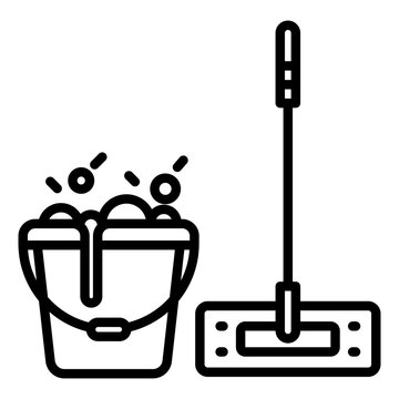 black bucket and mop cleaning clip art preview
