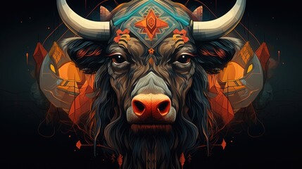 American Bison with Native American tribal patterns