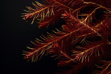 Gold-dusted Pine Needles On A Rich Burgundy Background