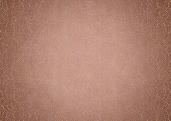 Hand-drawn abstract ornament. Light semi transparent pale pink and golden splatter on a pale pink back, with vignette of same pattern in gold on a darker color. Paper texture. A4. (pattern: p08-1c)