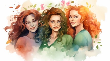 Happy women group for International Womena??s day, watercolor style illustration. Generative AI