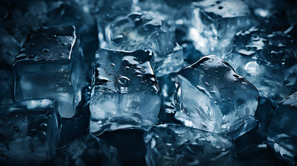 close up ice cubes on black background