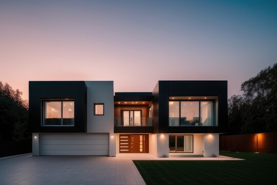 Modern house in the forest. Eco-architecture in the embrace of nature. Аamily villa. A combination of modern style and natural harmony. Inspirational design surrounded by greenery.