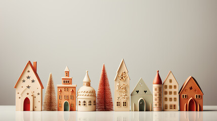 christmas background with wooden houses - obrazy, fototapety, plakaty