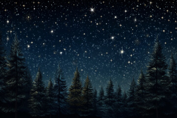 Fototapeta premium Midnight Blue Background With Shimmering Silver Fir Tree Outline