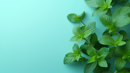 fresh mint leaf on blue background