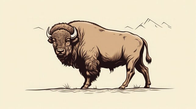 recommend clip art: Minimalist line art of American Bison