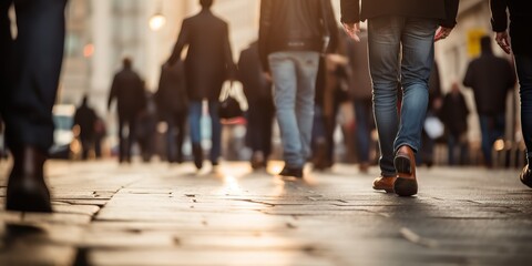 Naklejka premium AI Generated. AI Generative. Crowd people walking street legs in shoes. City urban background. Graphic Art