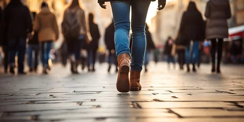Foto op Aluminium AI Generated. AI Generative. Crowd people walking street legs in shoes. City urban background. Graphic Art © AkimD