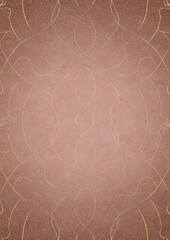 Hand-drawn abstract ornament. Light semi transparent pale pink and golden splatter on a pale pink back, with vignette of same pattern in gold on a darker color. Paper texture. A4. (pattern: p08-1d)