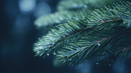Fototapeta na wymiar Close-Up Pine Tree Twig in Light Navy and Gray