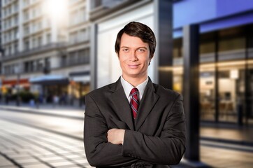Fototapeta premium Business man portrait posing in studio, AI generated image