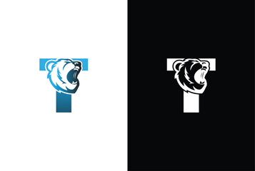 Initial T Bear logo. Bear Abstract T letter with bear modern unique logo design. Logo icon template vector image