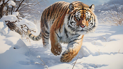 tigre poderoso na neve 