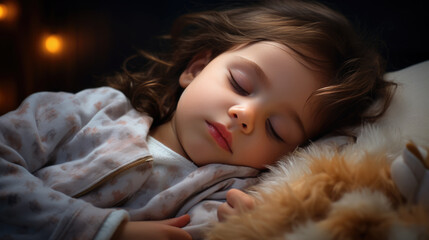 Little girl sleeps in a bed at home