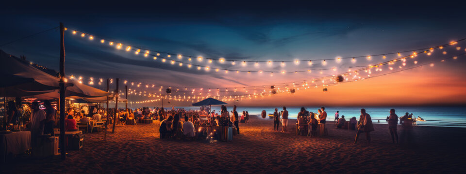 Group of people having fun at a beach party