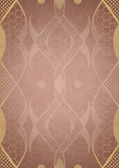 Hand-drawn abstract ornament. Light semi transparent pale pink and golden splatter on a pale pink back, with vignette of same pattern in gold on a darker color. Paper texture. A4. (pattern: p12d)