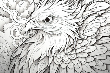 Obraz premium Majestic Wings of the Phoenix: Coloring Fun for Kids