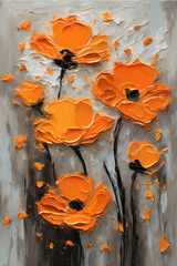 Buttercup flower painting. Palette knife