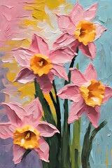 Daffodil flower painting. Palette knife