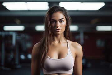 Beautiful woman in yoga clothes at the gym. Generative AI.