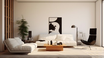 A minimalist living room with a hint of artistic chaos