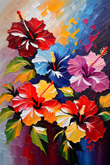 Hibiscus flower painting. Palette knife