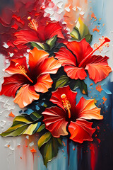 Hibiscus flower painting. Palette knife