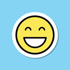 Yellow Smiling Face Sticker Isolated on Cyan Background