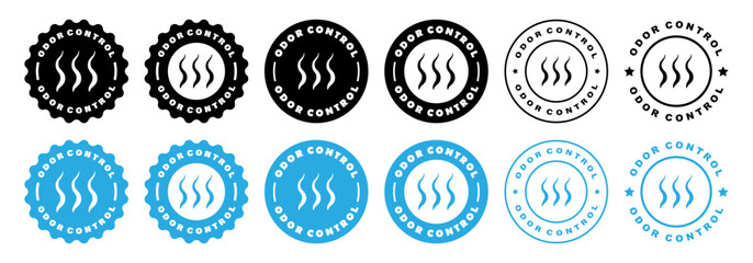 Odor control sticker, label, template or sign. Deodorant or antiperspirant sign. No smell. Vector icon set